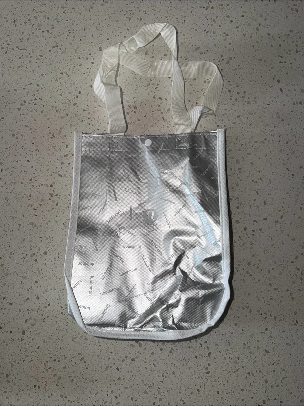 lululemon athletica Silver Metallic Tote with White Straps